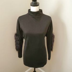 Turtleneck Fur Sleeve Back Zip Sweater